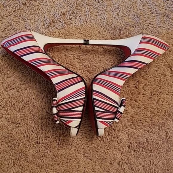 Anne Michelle Heels Shoes Peep Toe Pumps STILETTO Strip Women's WOMAN'S Size 5½ - Picture 8 of 14